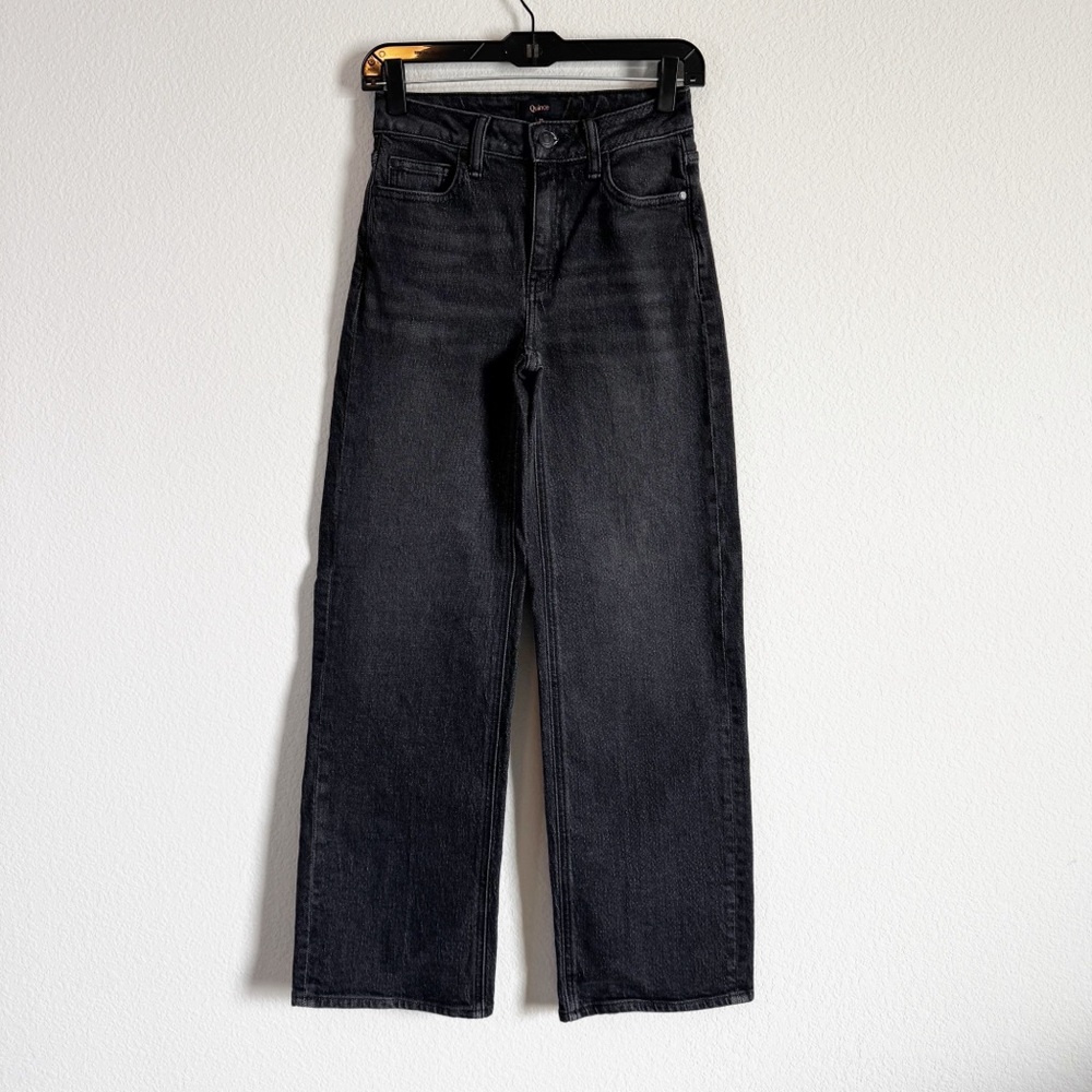 Quince Women's Charcoal Black Bella Stretch Relaxed Straight Jeans Size 24